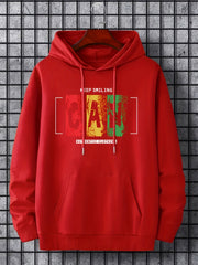 'Keep Smiling' Print Hoodie Men's Pullover Sweatshirt