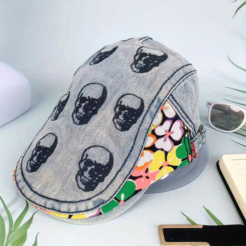 Summer Skull Head Beret Breathable Mesh Hat Peaked Hat Duck Tongue Cap