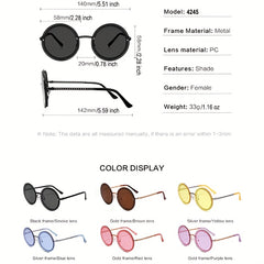 Y2K Round Rimless Sunglasses Chain Charm UV400 Summer Beach Party