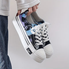 Women's Smiley Face Canvas Sneakers Lace Up Skate Shoes