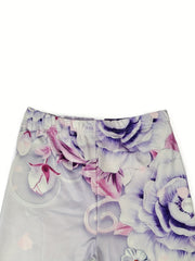Floral Butterfly Print Skinny Leggings Women's Stretchy Leggings