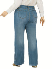  Washed Button Fly Wide Leg Jeans