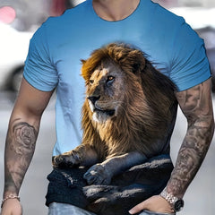 LION 3d Print Men's Short Sleeve T-shirt Graphic Tee - Summer Clothing