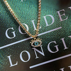 Vintage Evil's Eye Rhinestone Necklace, 18K Plated, Gift