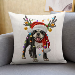 Boston Terrier Christmas Pillow Cover Farmhouse Throw Xmas Festive Cushion