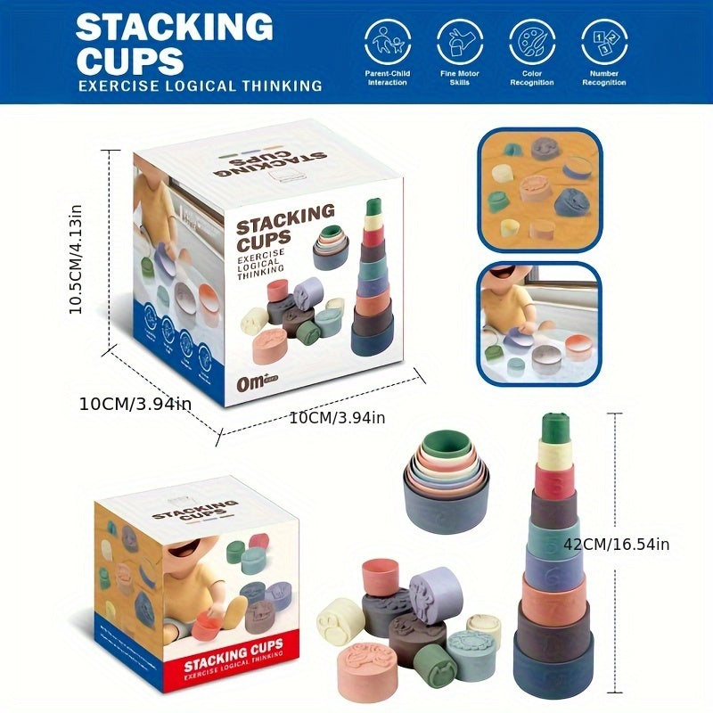 Kids' Silicone Stackable Cup Set Colorful Building Toy
