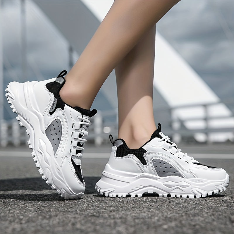 Women's Soft Sole Breathable Chunky Sneakers Lace-Up Casual Running Shoes