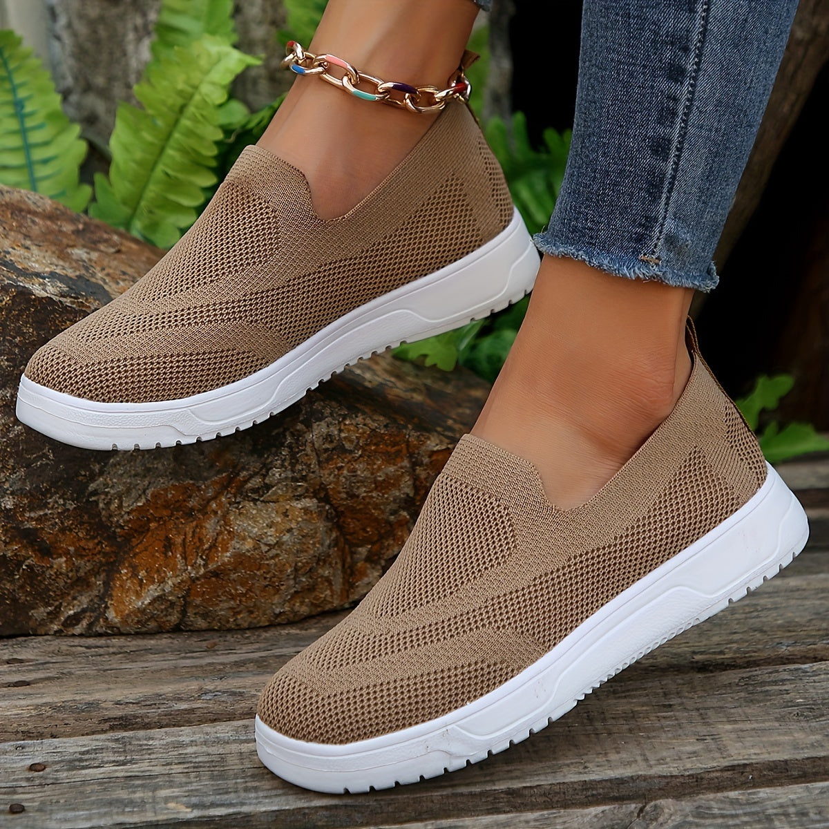 Women's Knit Woven Slip-On Sneakers Lightweight Sporty Shoes