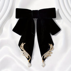 Velvet Bowknot Brooch Pin Rhinestone Wings Shirt Collar Pin