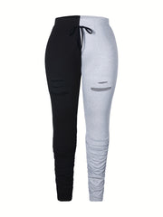  Colorblock Ruched Drawstring Pants