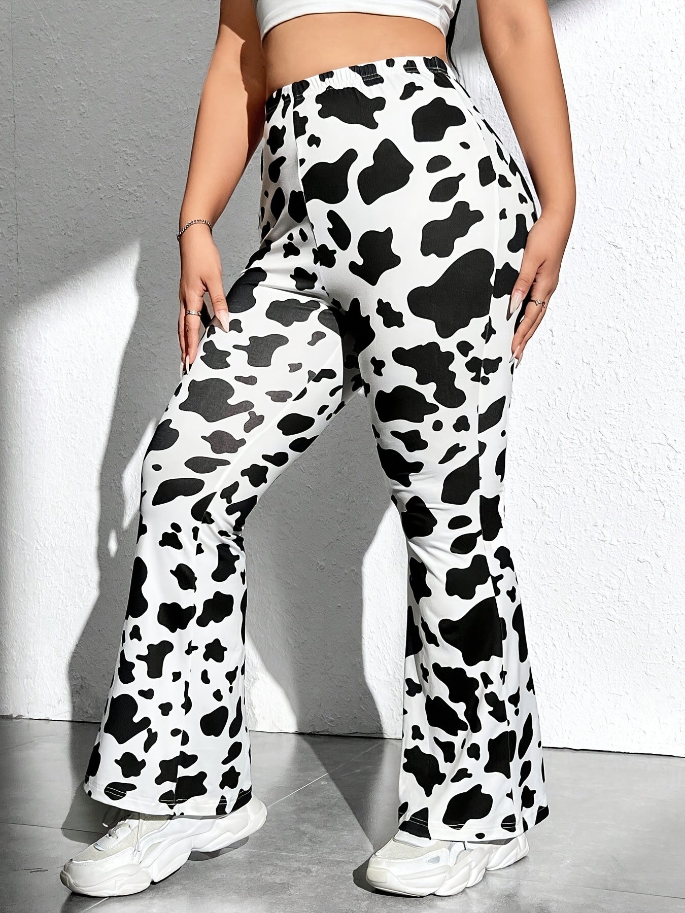  Cow Print Flared Leg Trousers