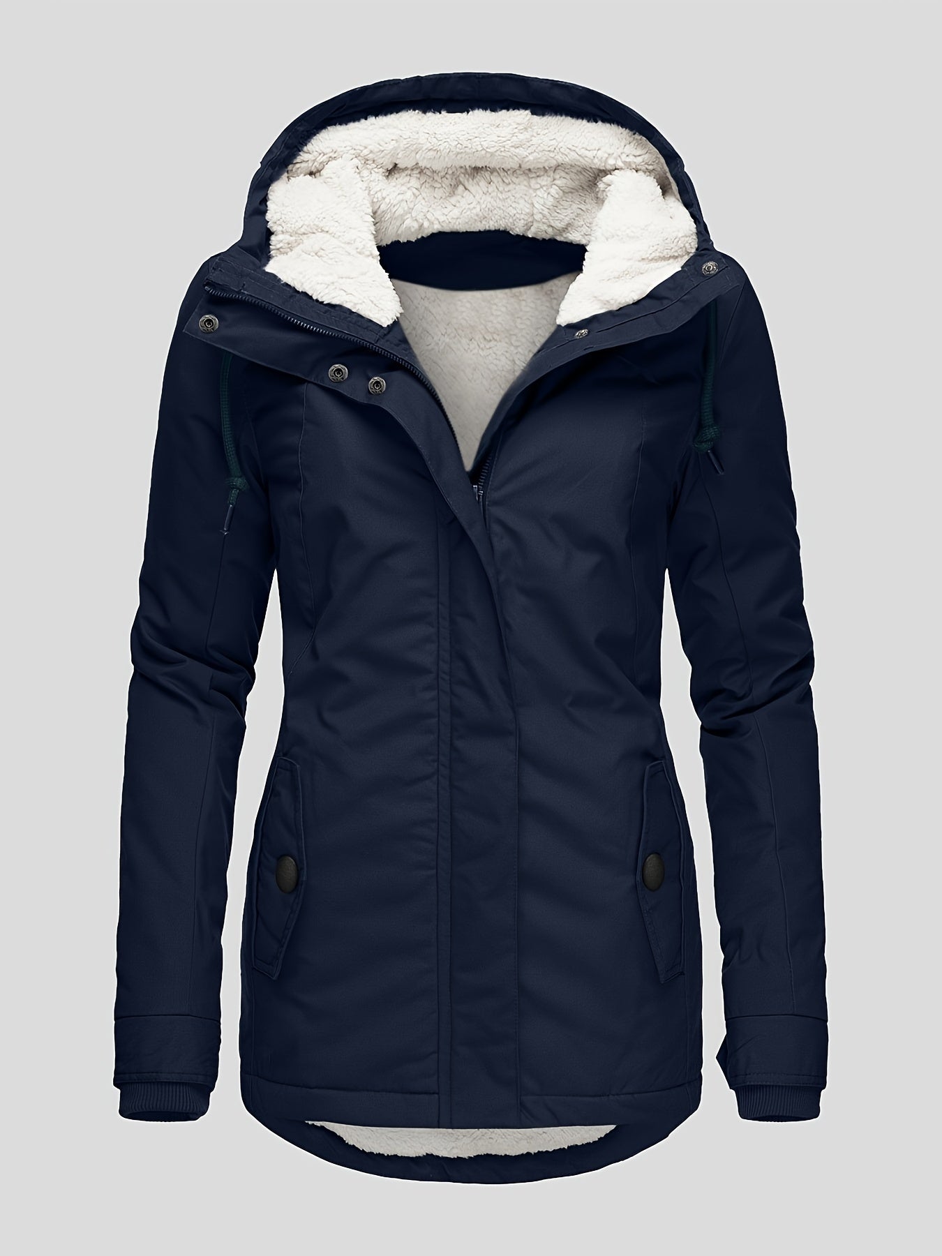 Solid Hood Thicken Parkas Long Coats Casual Coat For Fall & Winter