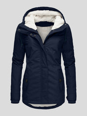 Solid Hood Thicken Parkas Long Coats Casual Coat For Fall & Winter