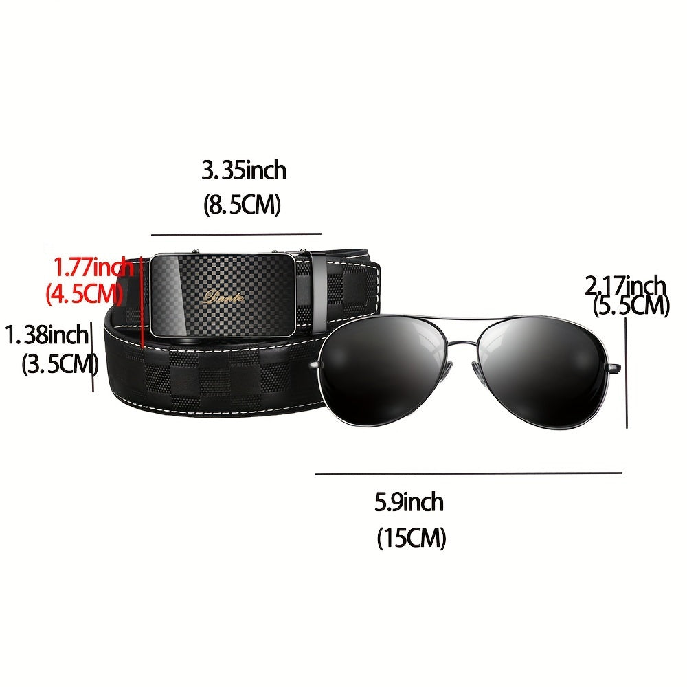 Men's Top Layer Cowhide Belt Sunglasses Set