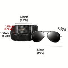 Men's Top Layer Cowhide Belt Sunglasses Set