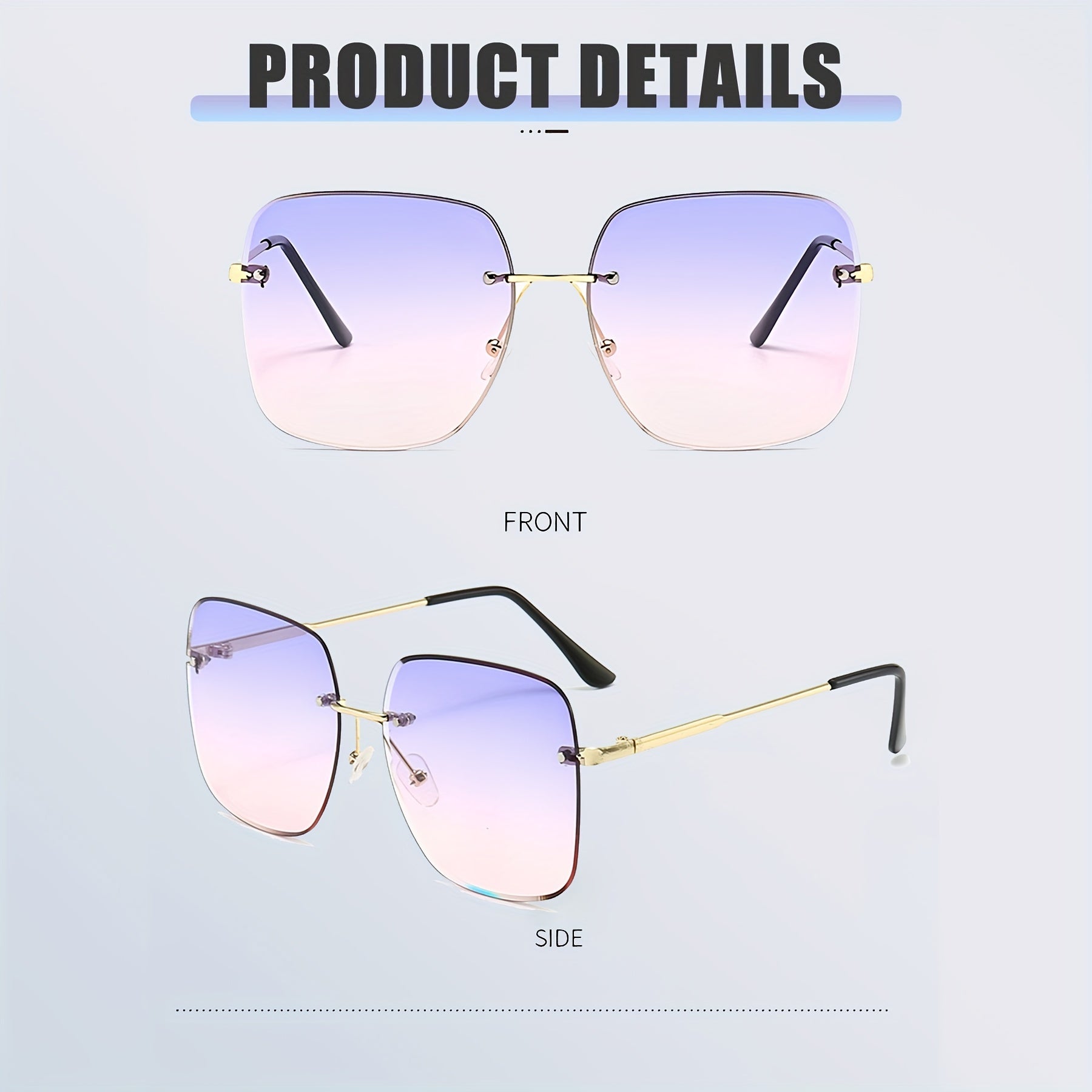 Square Rimless Sunglasses Ombre Metal UV400 Sun Shades