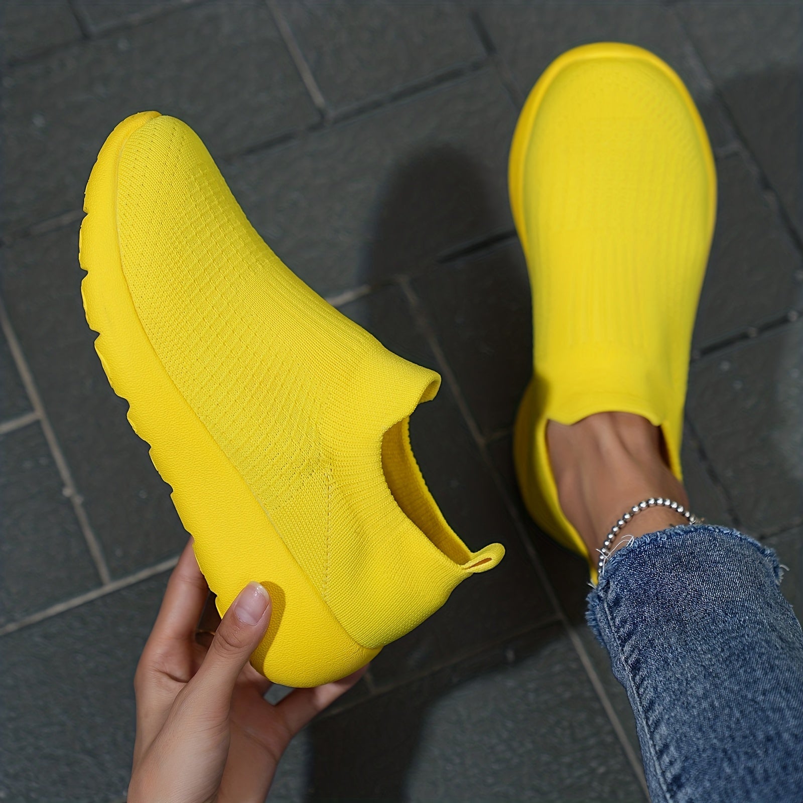 Comfy Mesh Breathable Woven Shoes Lightweight Slip On Casual Sock Shoes Walkin