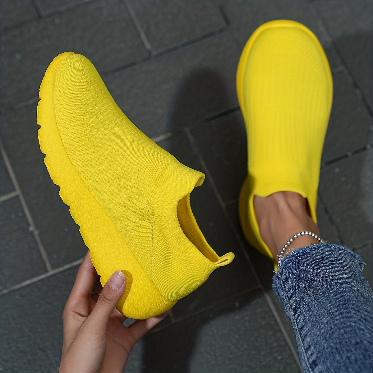 Comfy Mesh Breathable Woven Shoes Lightweight Slip On Casual Sock Shoes Walkin