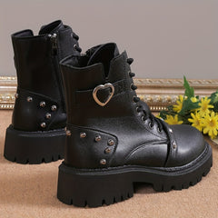 Women's Studded Platform Boots Chunky Heel Combat Shoes