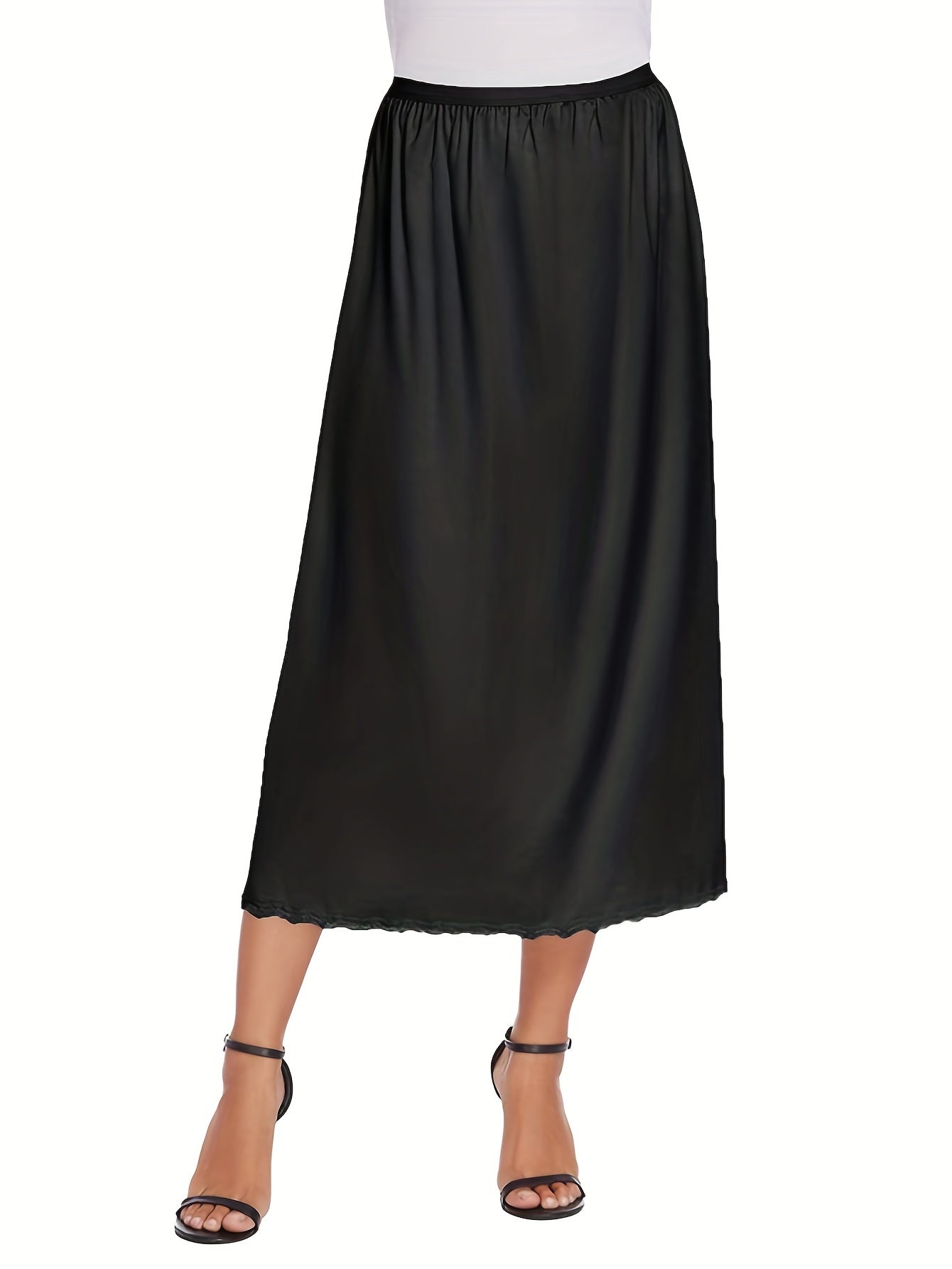 Lace Trim Midi Skirt Casual Solid Skirt Women's Clothing