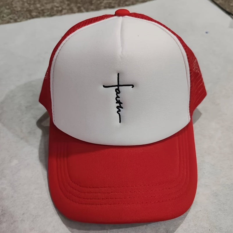 Cross Embroidered Mesh Baseball Cap for Men Women