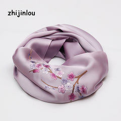 Silk Scarf Peach Branch Embroidery Shawl Sunscreen Windproof Head Wrap