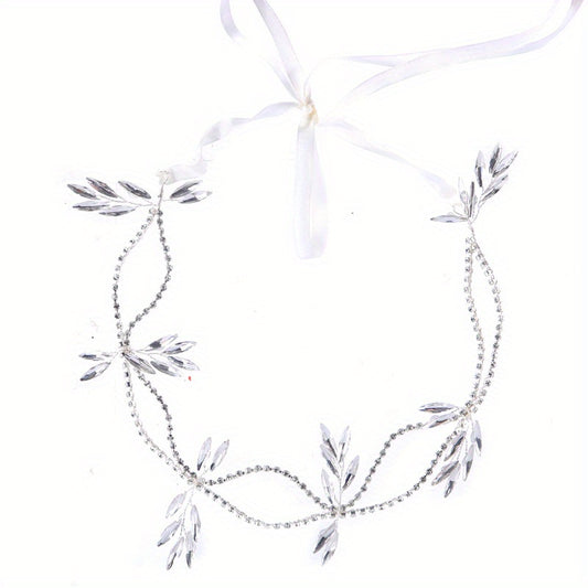 Rhinestone Headband With Long Ribbon Bridal Head Piece Hair Accessories