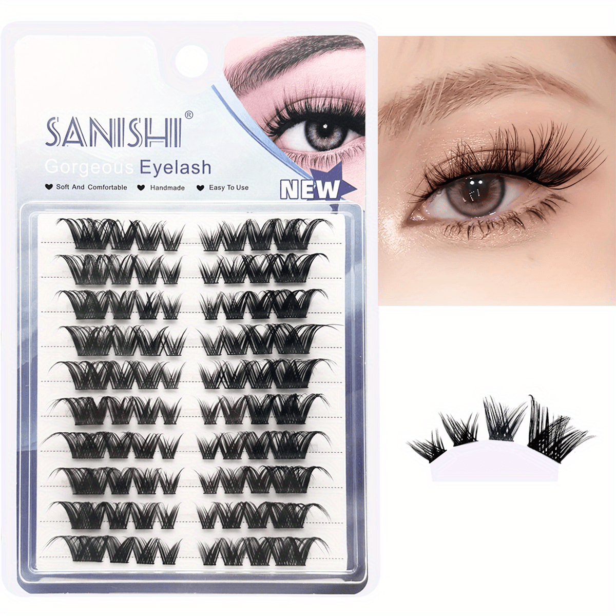 Cat Eye Lashes Natural DIY Eyelash Extensions Kit D Curling Volume Individual Ey