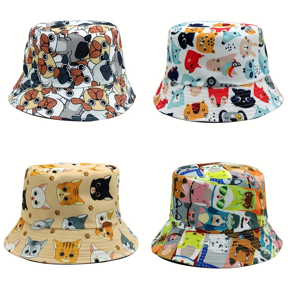 Cartoon Animal Printed Sunshade Bucket Hat for Men Women