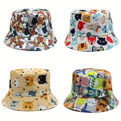 Cartoon Animal Printed Sunshade Bucket Hat for Men Women