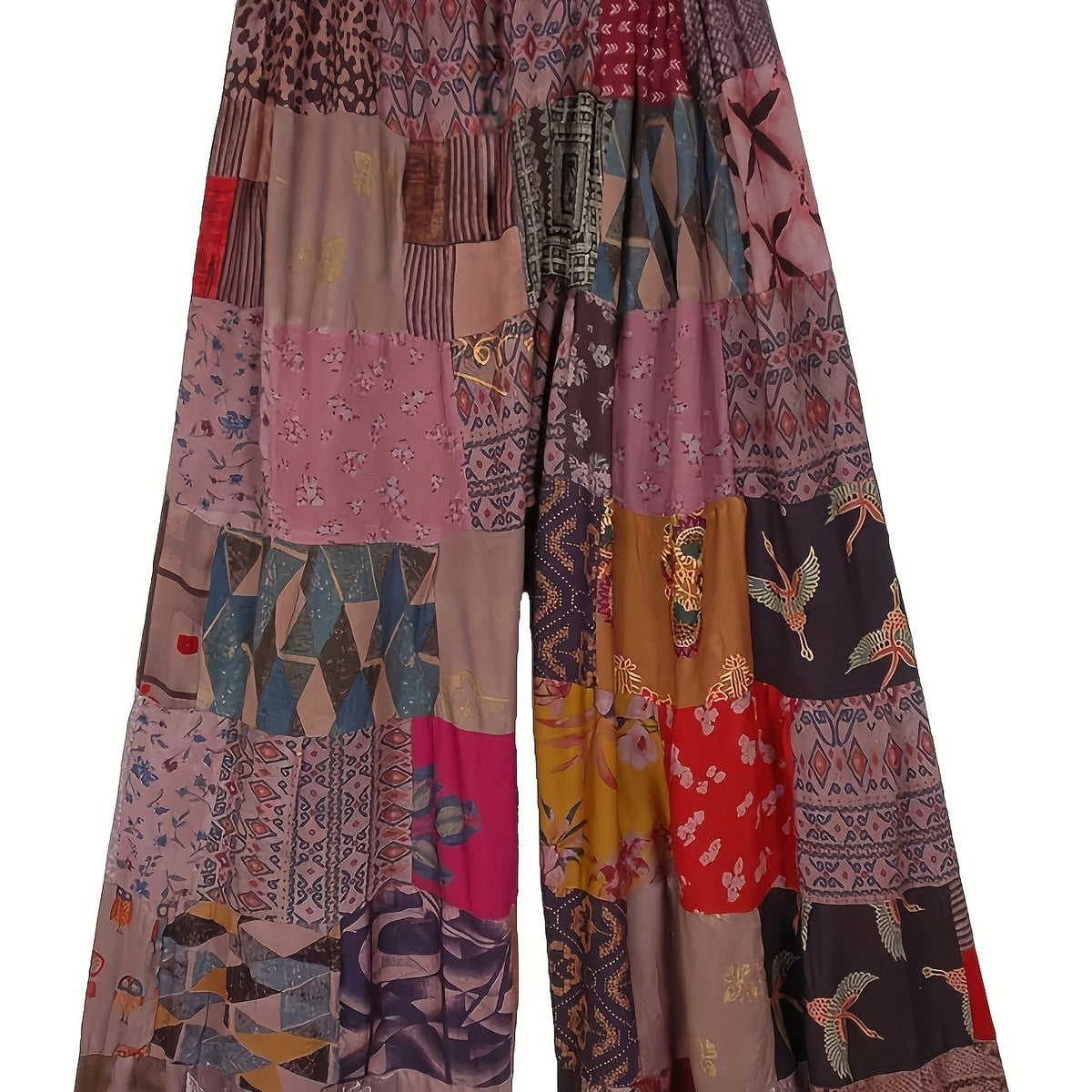  Colorblock Print Wide Leg Pants