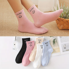 5 Pairs Letter & Smiling Print Socks Women's Stockings