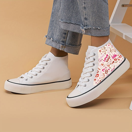 Love Print Flat Heighten Chunky Canvas Sneakers