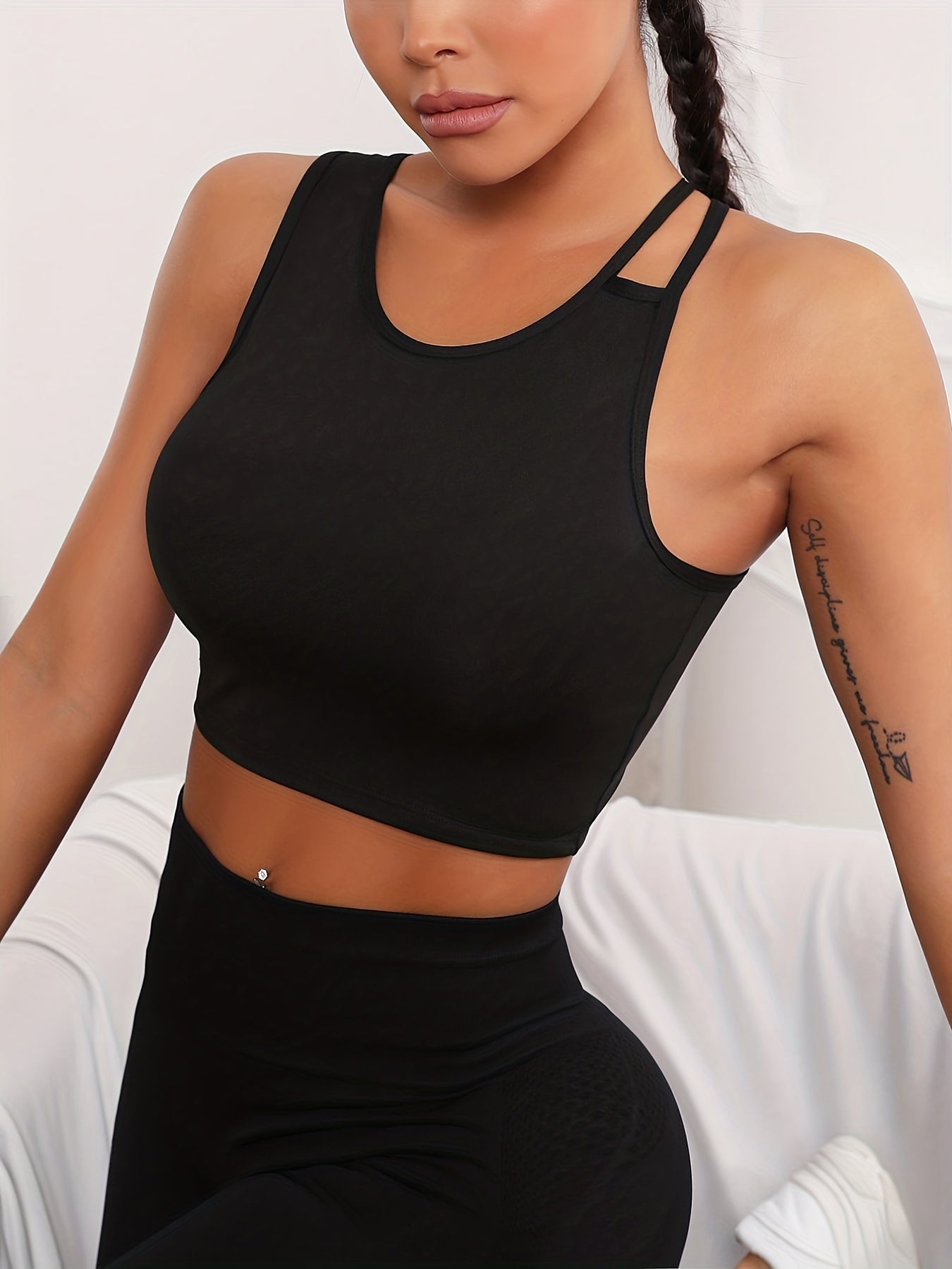 Asymmetrical Sports Tank Top Round Neck Crop Sleeveless Tops Women's Activewear
