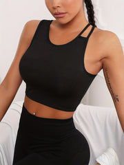 Asymmetrical Sports Tank Top Round Neck Crop Sleeveless Tops Women's Activewear