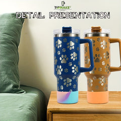 40oz Double Layer Cat Claw Water Bottle with Handle & Straw