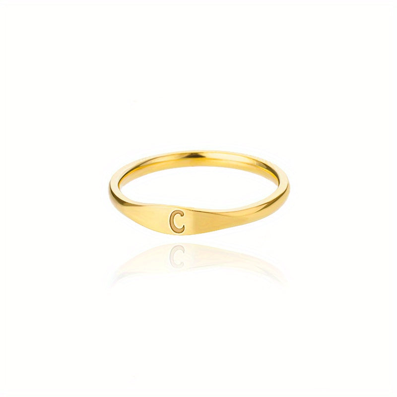 Golden & Platinum Stainless Steel Men's 26 Letters Carved Ring
