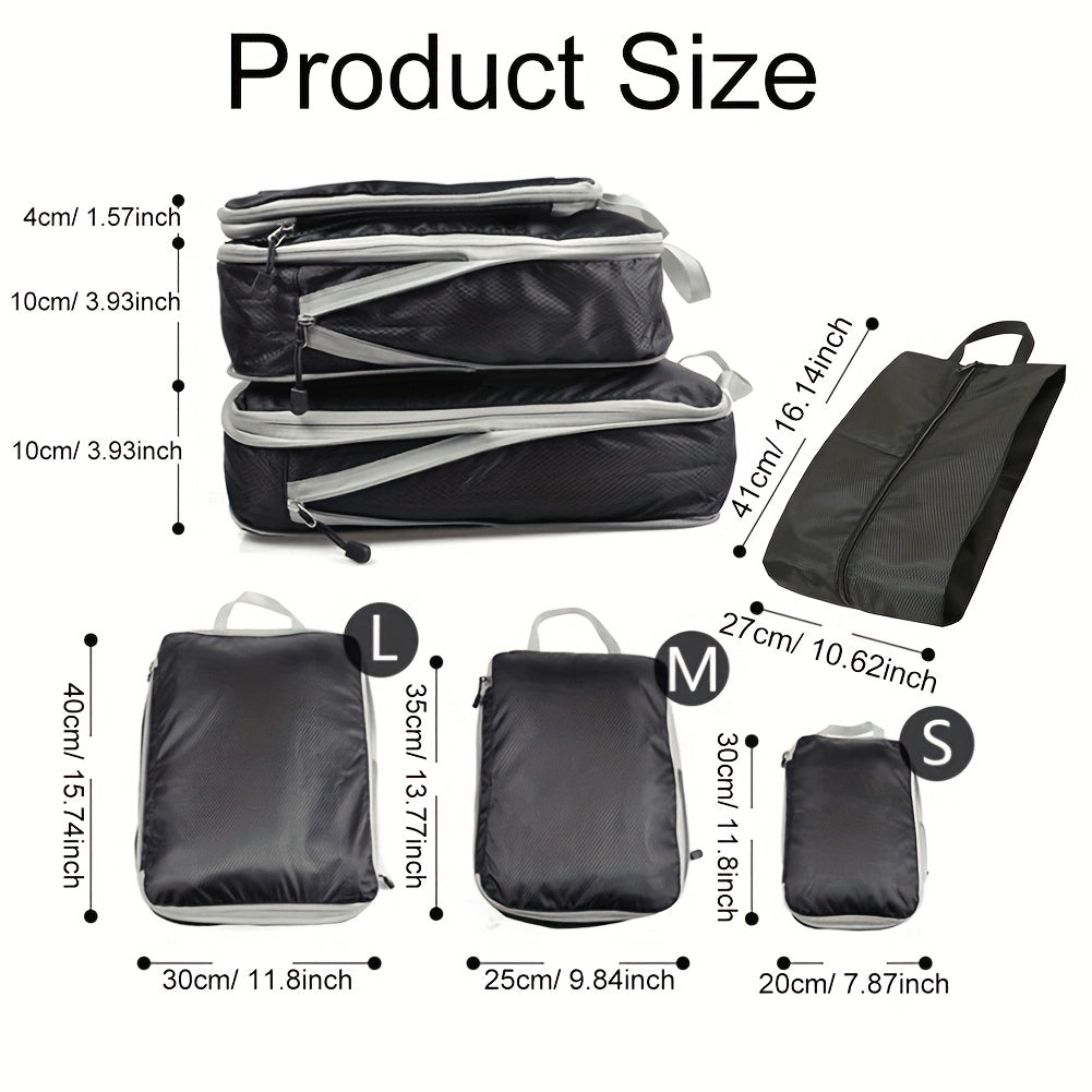 4pcs Travel Packing Cubes Compressible Storage Bags Organizers