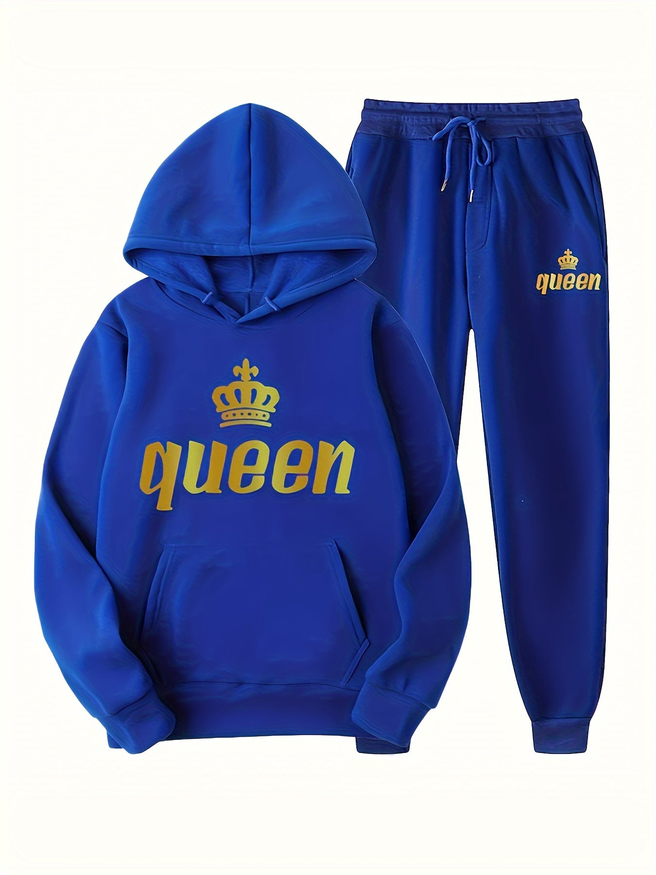  Letter & Crown Print Hoodie & Joggers Set