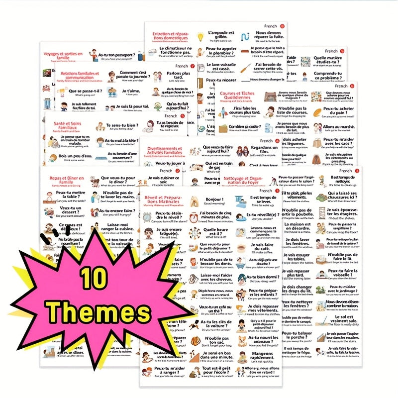 French Phrase Sticker Set 10 Sheets - Practical Conversations