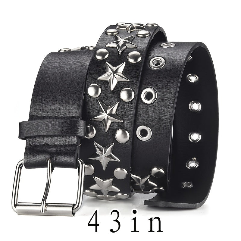 Pentagram Rivet Air Eye Belt Pin Buckle Unisex Y2K Punk PU Leather Belt