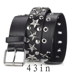 Pentagram Rivet Air Eye Belt Pin Buckle Unisex Y2K Punk PU Leather Belt