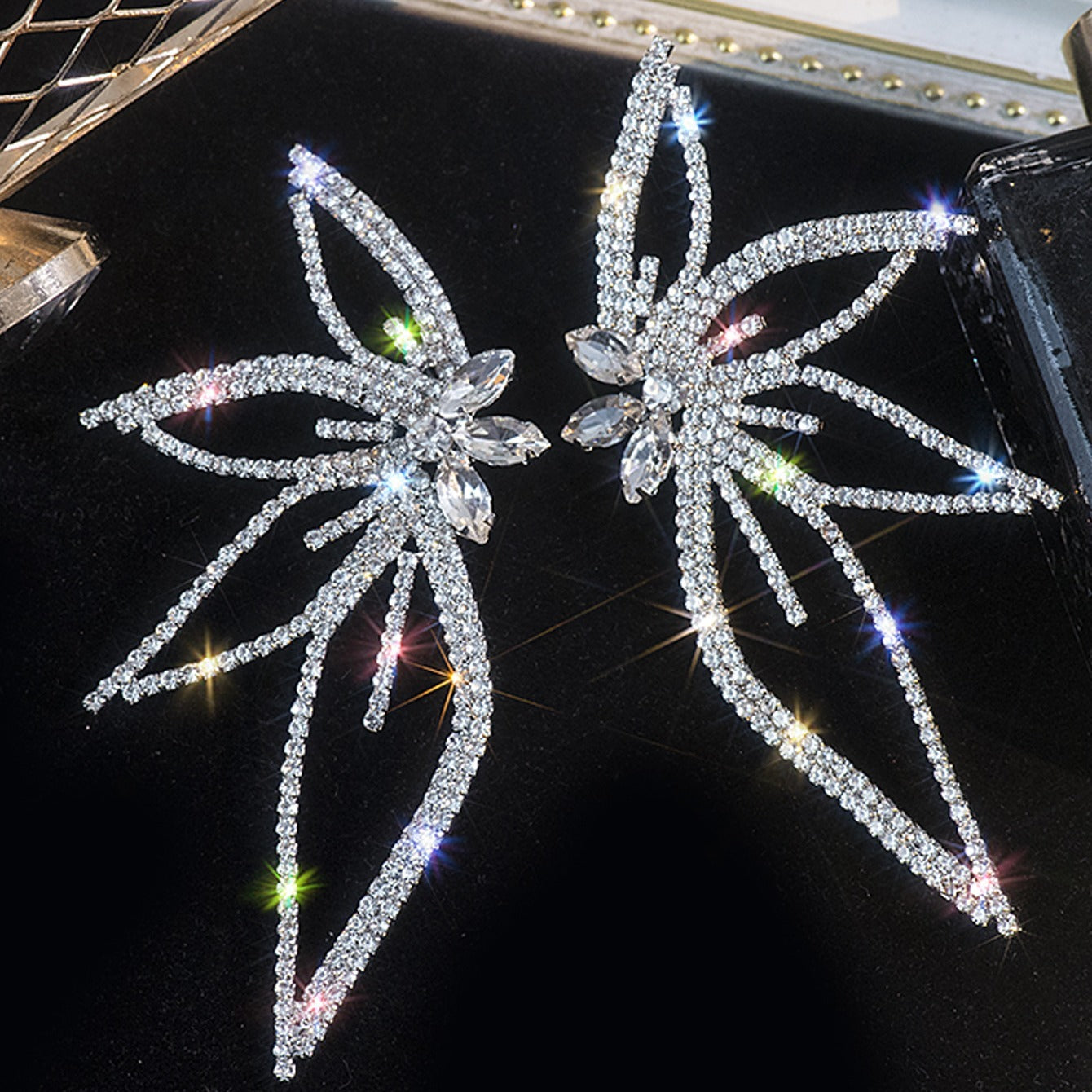 Rhinestone Maple Leaf Stud Earrings