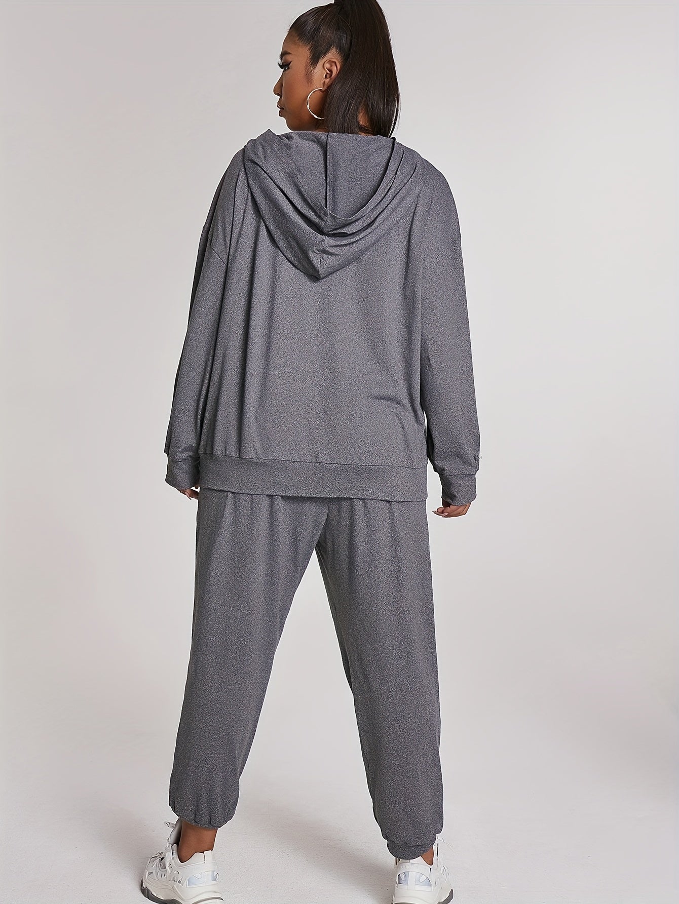  Hooded Sweatshirt & Joggers Set Solid Long Sleeve Outfits