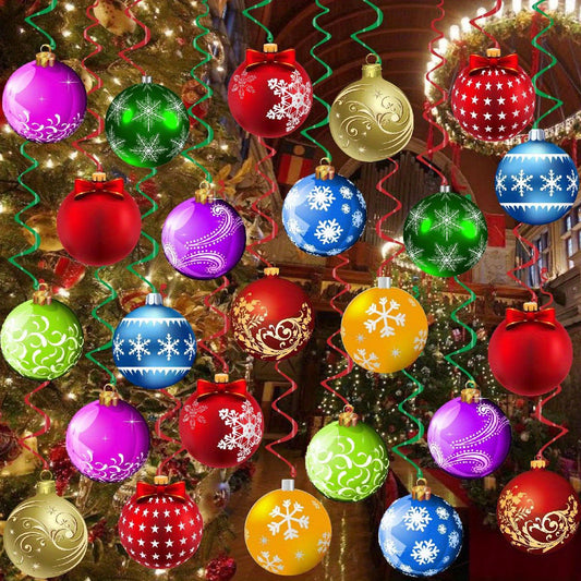 24 Pack Festive PVC Paper Christmas Ornaments Swirls Ceiling Hanging Decorations