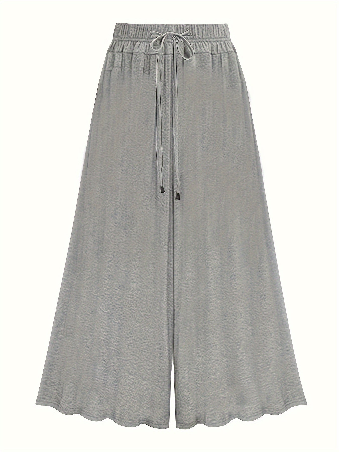  Solid Wide Leg Drawstring Pants Women's Plus Slight Stretch