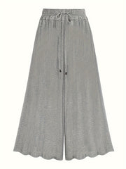  Solid Wide Leg Drawstring Pants Women's Plus Slight Stretch