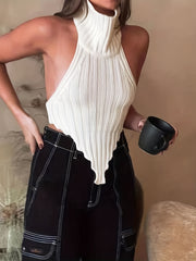 Sexy Sleeveless Knit Halter Top Women's Clothing