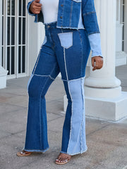  Colorblock Raw Trim Flared Leg Jeans