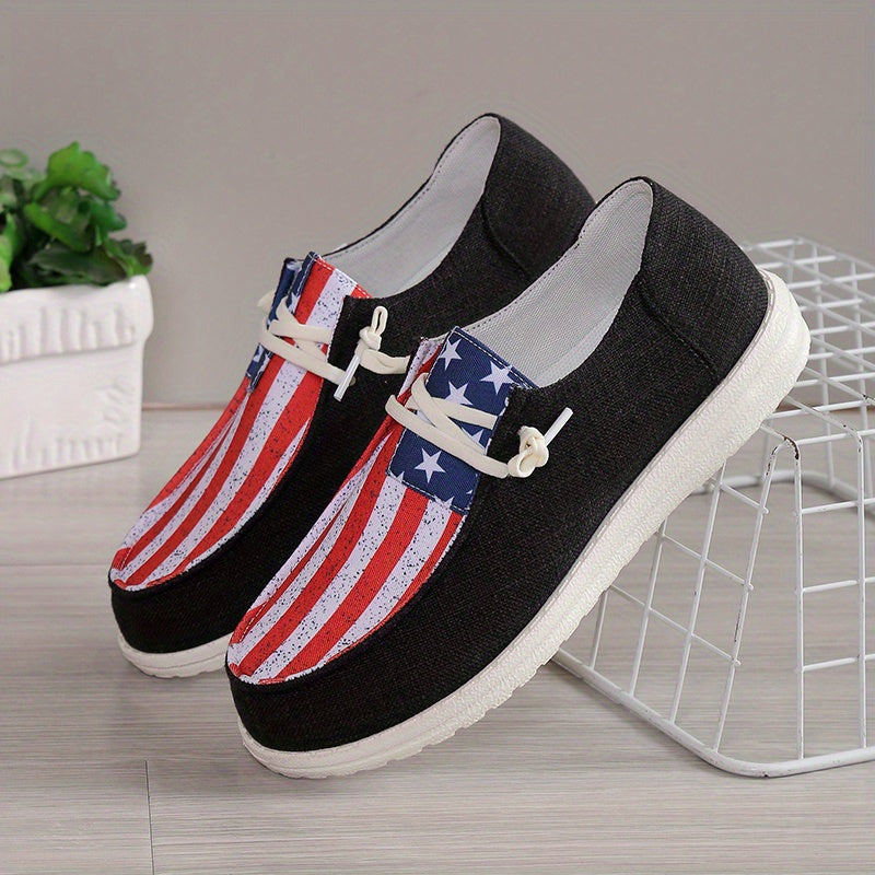 Flag Pattern Canvas Shoes Low Top Slip On Shoes for 4th of July